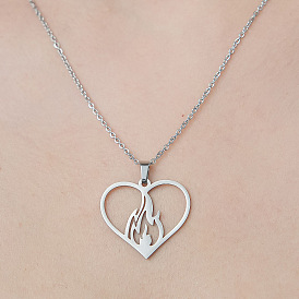 201 Stainless Steel Hollow Heart Pendant Necklace