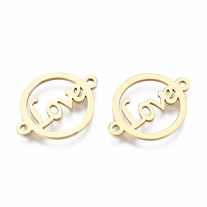 201 Stainless Steel Links Connectors, Laser Cut, for Valentine's Day, Flat Round with Word Love