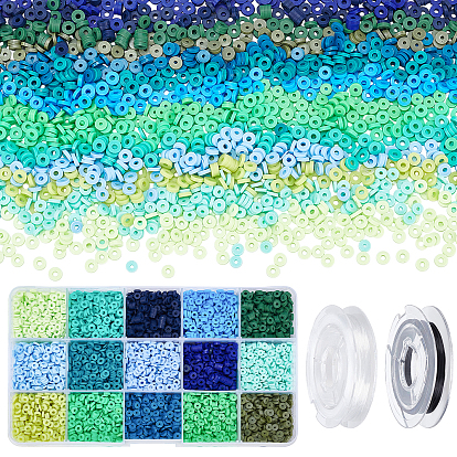 7440 pcs 15 couleurs perles d'argile polymère faites à la main, pour les fournitures de bricolage bijoux artisanat, disque / plat rond, perles heishi