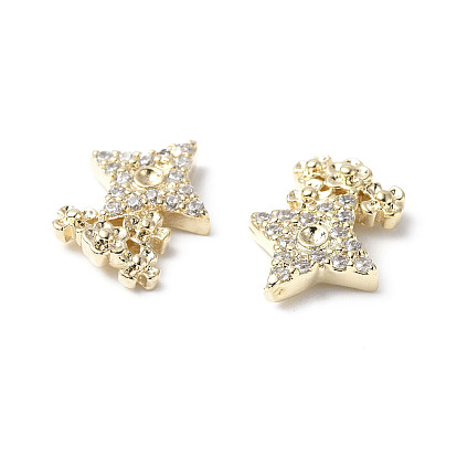 Brass Micro Pave Clear Cubic Zirconia Cabochons, Flower with Star