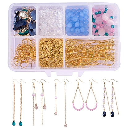 Brass Cable Chains Earring Making, with Glass Beads, Golden Tone Brass Glass Drop Pendants, Brass Earring Hooks