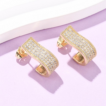 Серьги-гвоздики J-образной формы с микропаве из кубических цирконий из латуни, реальный 16 k позолоченный