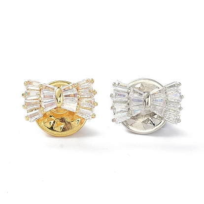 Sparkling Bowknot Brooch Pin, Brass Cubic Zirconia Breastpin for Bride Girl Women
