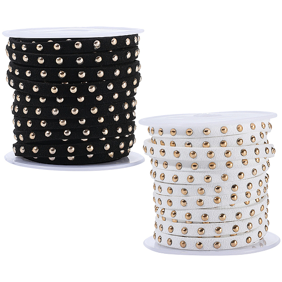 2 рулоны 2 цветной шнур из искусственной замши с алюминиевыми заклепками, плоский, разноцветные