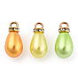 ABS Plastic Pendants, with Golden Tone Iron Findings and Rhinestone, Dyed, Teardrop Charm