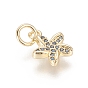 Brass Micro Pave Cubic Zirconia Charms, with Jump Ring, Long-Lasting Plated, Real 18K Gold Plated, Flower