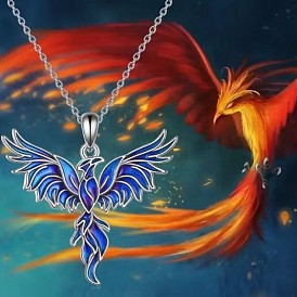 Ожерелья с подвесками из сплава и эмали Феникс, платина