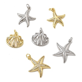 Латунные микро проложить кубического циркония подвески, форма морской звезды/ракушки, долговечный, стойки покрытие, без свинца и без кадмия, с целью перехода в кольце