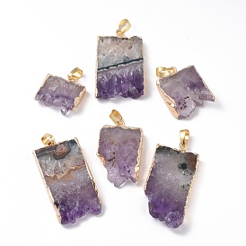Natural Dyed Amethyst Pendants, Plating Edge, with Brass Findings, Rectangle