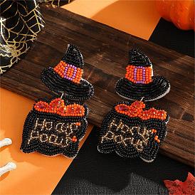 Halloween Style Witch Hat Glass Bead Handmade Stud Earrings for Women