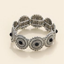 Bracelets extensibles en perles de fleurs en alliage de style bohémien pour femmes, avec perles acryliques imitation turquoise