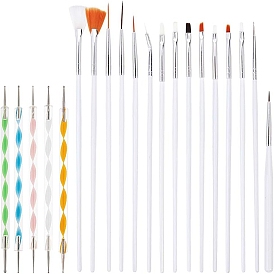 Nail Art Brush Sets, with Gel Brushes, Painting Brushes, Dotting Pen, Flat Brush, Fan Brush and Liner Pen, Nail Painting Brushes Tools and 5 PCS Double Different Head Nail Art Dotting Tools