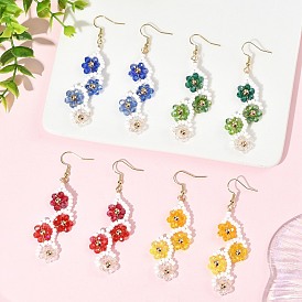 Pendientes colgantes con cuentas de semillas de vidrio en forma de flor, Pendientes colgantes de cuentas de latón y acero inoxidable, dorado