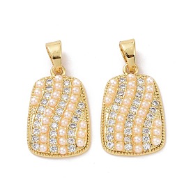 Rectangle Brass Micro Pave Clear Cubic Zirconia Pendants, with Acrylic Imitation Pearl, Cadmium Free & Lead Free