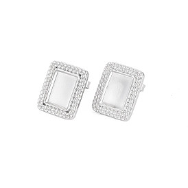 304 Stainless Steel Stud Earring Findings, Earring Setting for Enamel, with Ear Nuts, Rectangle