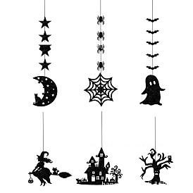 Paper Halloween Theme Pendant Decorations, for Party Display Decorations, Witch & Tree & Ghost & Castle