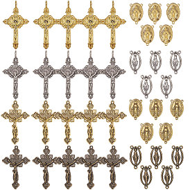 Religion Theme Findings, with Alloy Crucifix Cross Pendants, Rosary Center Pieces Chandelier Component Links