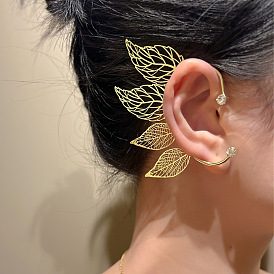 Vintage Hollow Leaf Earrings for Women, Forest Fairy Wing Ear Cuff Clip, Fashion Elf Ear Jewelry.