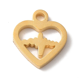 PVD Vacuum Plating 304 Stainless Steel Charms, Laser Cut, Heart with Heartbeat Charms