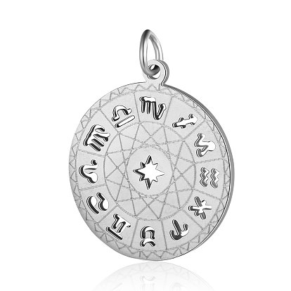 201 Stainless Steel Pendants, Flat Round with Constellation