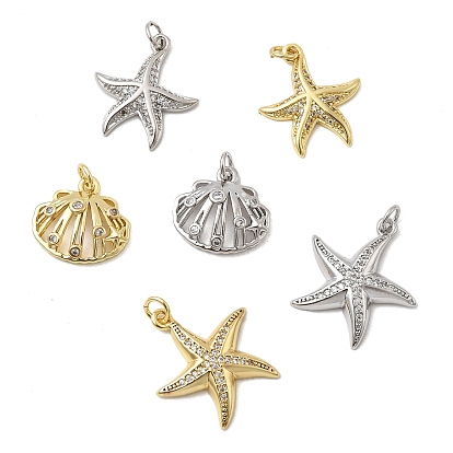 Латунные микро проложить кубического циркония подвески, форма морской звезды/ракушки, долговечный, стойки покрытие, без свинца и без кадмия, с целью перехода в кольце