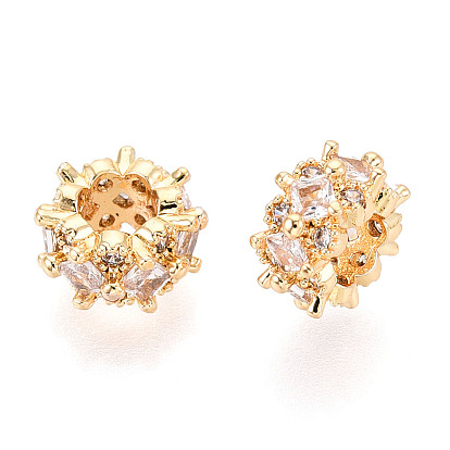 Латунные микро проложить кубического циркония бусы, без кадмия, без никеля и без свинца, плоско-круглые