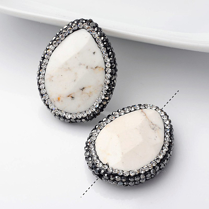 Каплевидные бусины из натурального магнезита, с полимерной глиной горный хрусталь