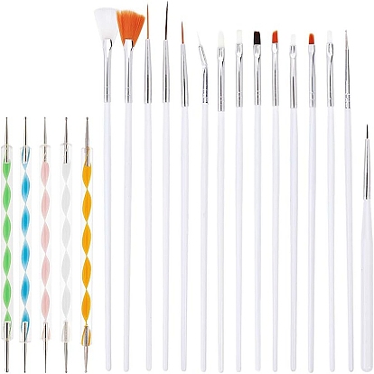 Nail Art Brush Sets, with Gel Brushes, Painting Brushes, Dotting Pen, Flat Brush, Fan Brush and Liner Pen, Nail Painting Brushes Tools and 5 PCS Double Different Head Nail Art Dotting Tools