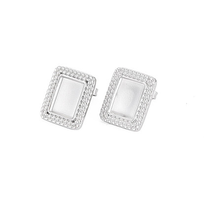 304 Stainless Steel Stud Earring Findings, Earring Setting for Enamel, with Ear Nuts, Rectangle