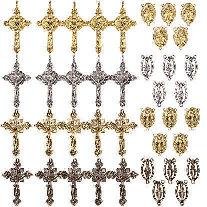 Religion Theme Findings, with Alloy Crucifix Cross Pendants, Rosary Center Pieces Chandelier Component Links