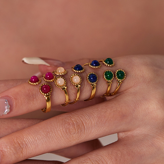 Кольцо с натуральным драгоценным камнем во французском стиле, манжеты из нержавеющей стали, реальный 18 k позолоченный