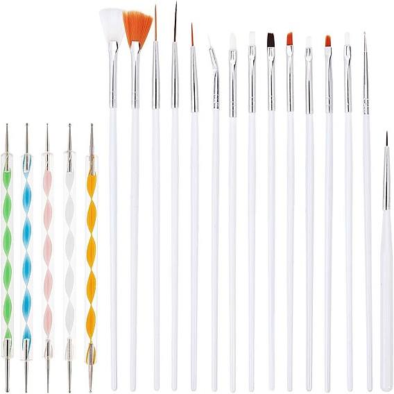 Nail Art Brush Sets, with Gel Brushes, Painting Brushes, Dotting Pen, Flat Brush, Fan Brush and Liner Pen, Nail Painting Brushes Tools and 5 PCS Double Different Head Nail Art Dotting Tools
