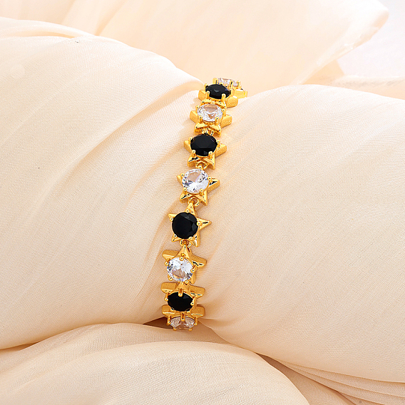 Женские браслеты из латуни с кубическими циркониями, звезда, с синтетическими бирюзовый, реальный 18 k позолоченный