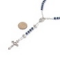 Collier de perles de roche de lave naturelle et de perles de verre, collier pendentif en alliage vierge marie et croix pour femme