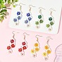 Flower Glass Seed Beaded Dangle Earrings, Brass Beads and 304 Stainless Steel Dangle Earrings, Golden
