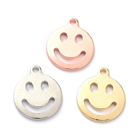 Brass Pendants, Long-Lasting Plated, Flat Round with Smiling Face