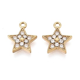 304 подвески из микро-паве из нержавеющей стали с фианитами, звезды прелести, ионное покрытие (ip)