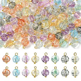 120 pièces 8 pendentifs en verre transparent craquelé de couleurs, charme rond, avec boucle en laiton doré, facette