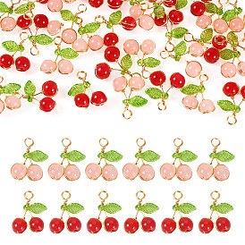 30 шт 2 цвета стеклянные подвески, вишня, с акрилом и светло-золотой медной проволокой