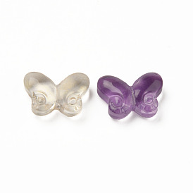Two Tone Transparent Spray Painted Glass Beads, with Glitter Powder, Butterfly