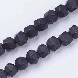 Непрозрачное стекло бисер нитей, Имитация черного агата, граненые, матовые, круглые