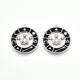 Латунные микропроволочные кубические циркониевые подвески из эмали, без кадмия, без никеля и без свинца, плоский круг с морским медальоном