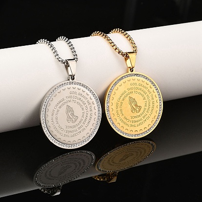 201 ожерелья из нержавеющей стали со стразами для женщин, плоско-круглые