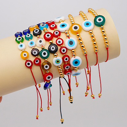 Colorful Ethnic Style Evil Eye Bracelet with Golden Beads for Women - Friendship Cord Jewelry