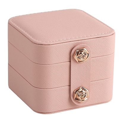 2-Tier Square PU Leather Jewelry Set Organizer Box, Portable Travel Jewelry Case for Earrings, Rings, Necklaces