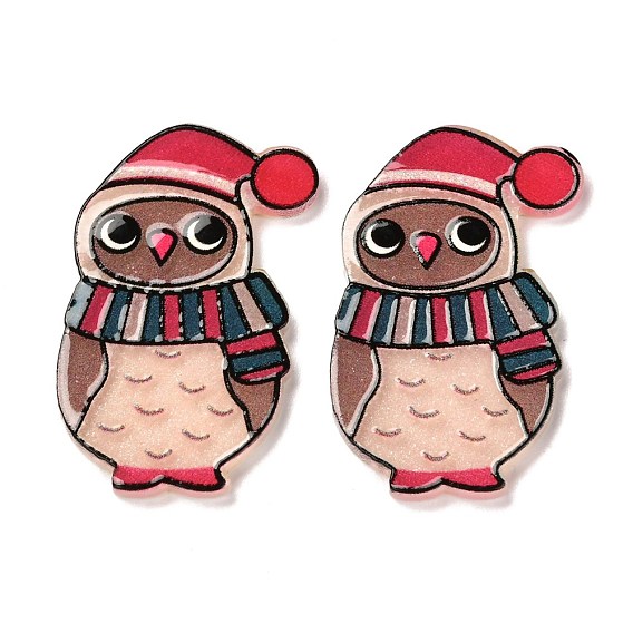 Christmas Themed Acrylic Cabochons, Owl
