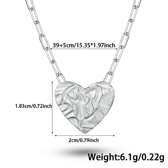 Heart Rhodium Plated Sterling Silver Paperclip Chains Pendant Necklaces for Women