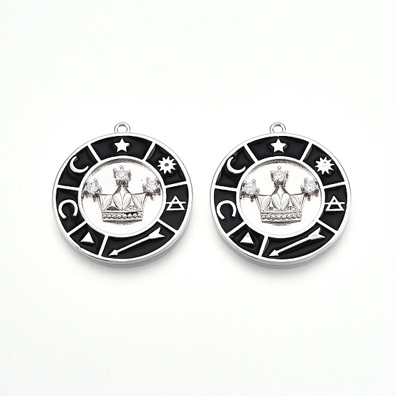 Латунные микропроволочные кубические циркониевые подвески из эмали, без кадмия, без никеля и без свинца, плоский круг с морским медальоном