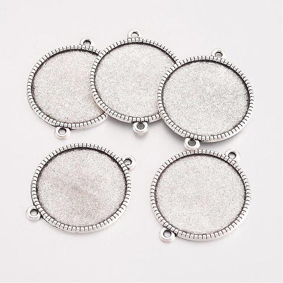Tibetan Style Alloy Flat Round Cabochon Connector Settings, Cadmium Free & Lead Free