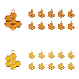 10Pcs 2 Style Epoxy Resin Pendants, with Light Gold Plated Alloy Open Back Settings, Honeycomb
